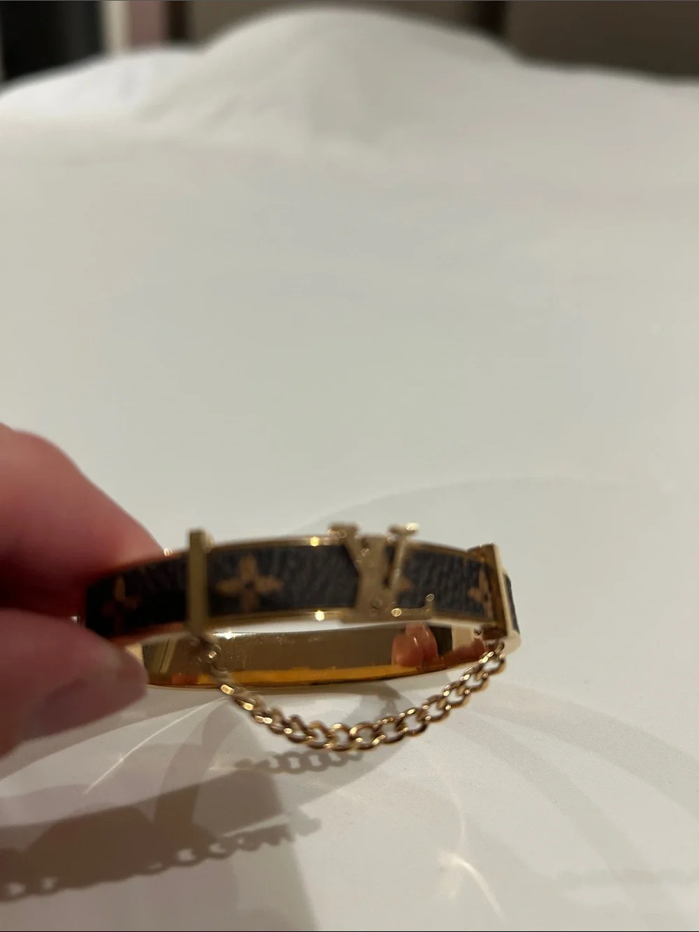 Gold and Black Designer-Inspired Monogram Bangle Bracelet 7in - Picture 2 of 4